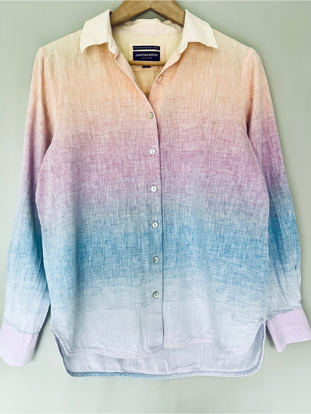 Johnston & Murphy Ombre Linen Cotton Button Down Shirt XS Pastel Coastal